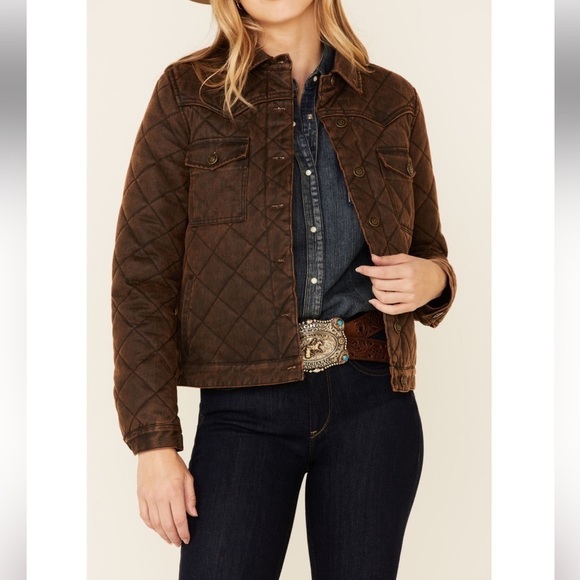 SHYANNE WESTERN BLANKET DARK BROWN QUILTED OILSKIN JACKET SIZE LARGE EUC - Picture 11 of 12